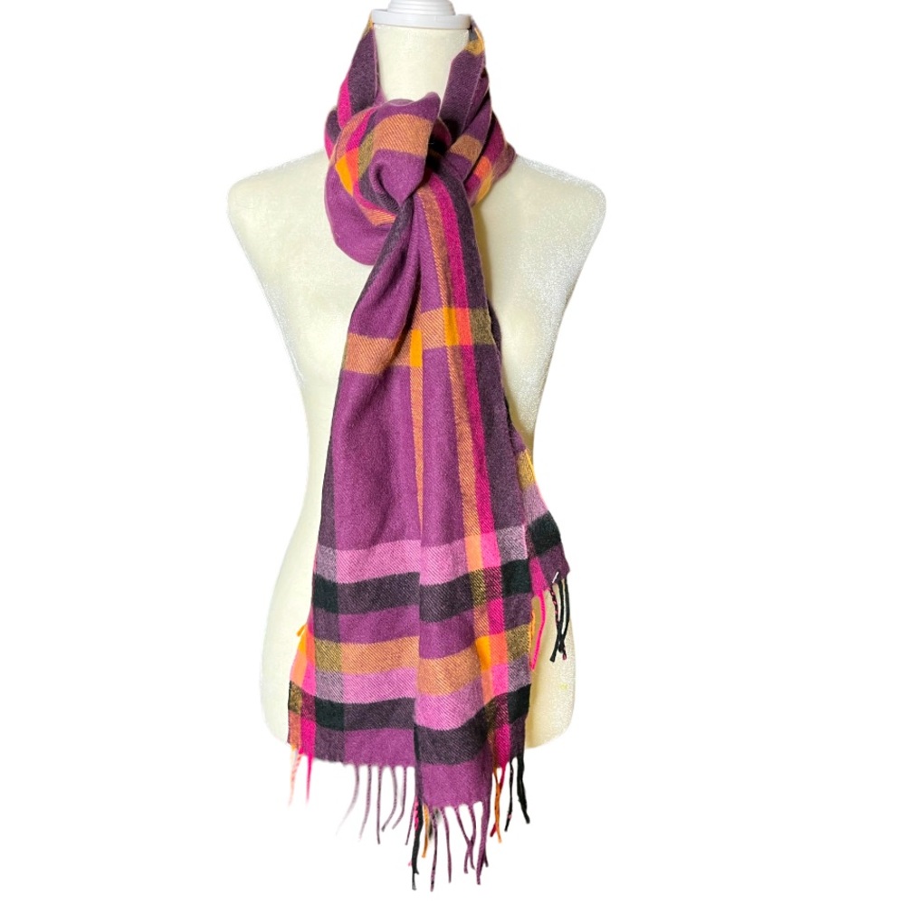 Cashmere feel plaid fringe scarf